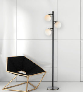 Floor Lamp Transitional Signature M & M 3592-89 near a modern chair with white wall