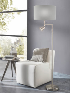 Floor Lamp with reading lamp modern SANTANDER Eglo 202336A in the living room near the chair and the window.