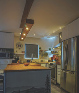 Recessed light-LED-PKD3-AL illuminated in the kitchen above the counter and kitchen island