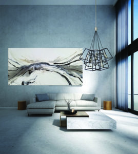 Pendant lighting iL 21920-H5 in a chic bright modern living room with marble table and high ceiling