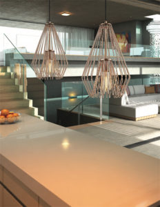 Pendant Lighting Transitional Modern QUINTUS Z-Lite 442MP12-CR over the kitchen white counter