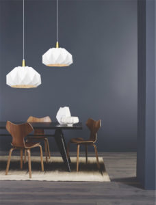 Pendant Lighting Modern THE ORIGAMI Matteo C70911WH over the kitchen table with dark wall