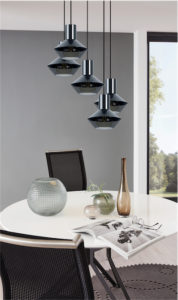 Pendant Lighting Modern PONZANO Eglo 97425A above a round table with dark gray wall