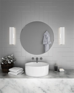 Wall Sconce Lighting bathroom Modern DALS SWS12-3K installed vertically on either side of a mirror