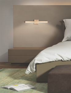 Wall Sconce Lighting Modern VEGA Kuzco VL10337-GD lit in the bedroom near the bed above the bedside table