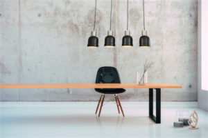 Pendant Lighting Modern Creation Nova CN7024 above a wooden dining room table with black chairs