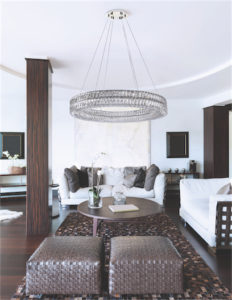 Pendant Lighting Modern SOLARIS Kuzco PD7824 in a living room with white sofas and wood table