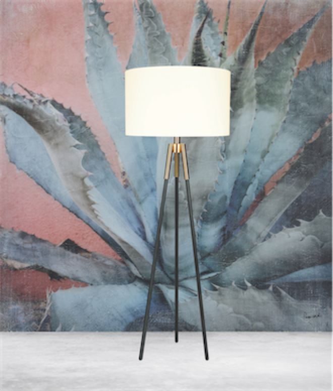 Lampe de plancher transitionnel TAYLOR Luce Lumen LL1561 sur fond de murale végétale représentant un cactus géant