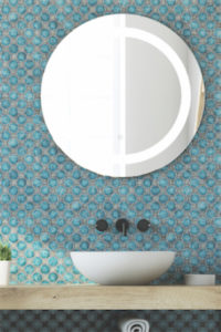 Miroir DEL moderne Canarm LM114S2727D dans la salle de bain avec céramique turquoise