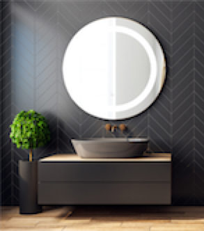 Miroir DEL moderne Canarm LM115S2727D dans la salle de bain avec céramique noire