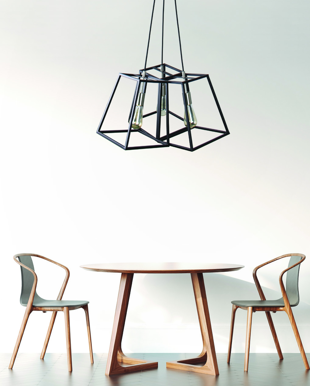 Luminaire suspendu iL 21920-H3 au-dessus de la table ronde en bois avec chaises
