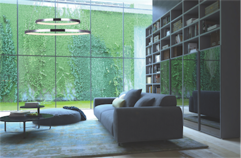 Luminaire suspendu moderne LEXIE Canarm LCH128A24CH dans un salon avec murs verts