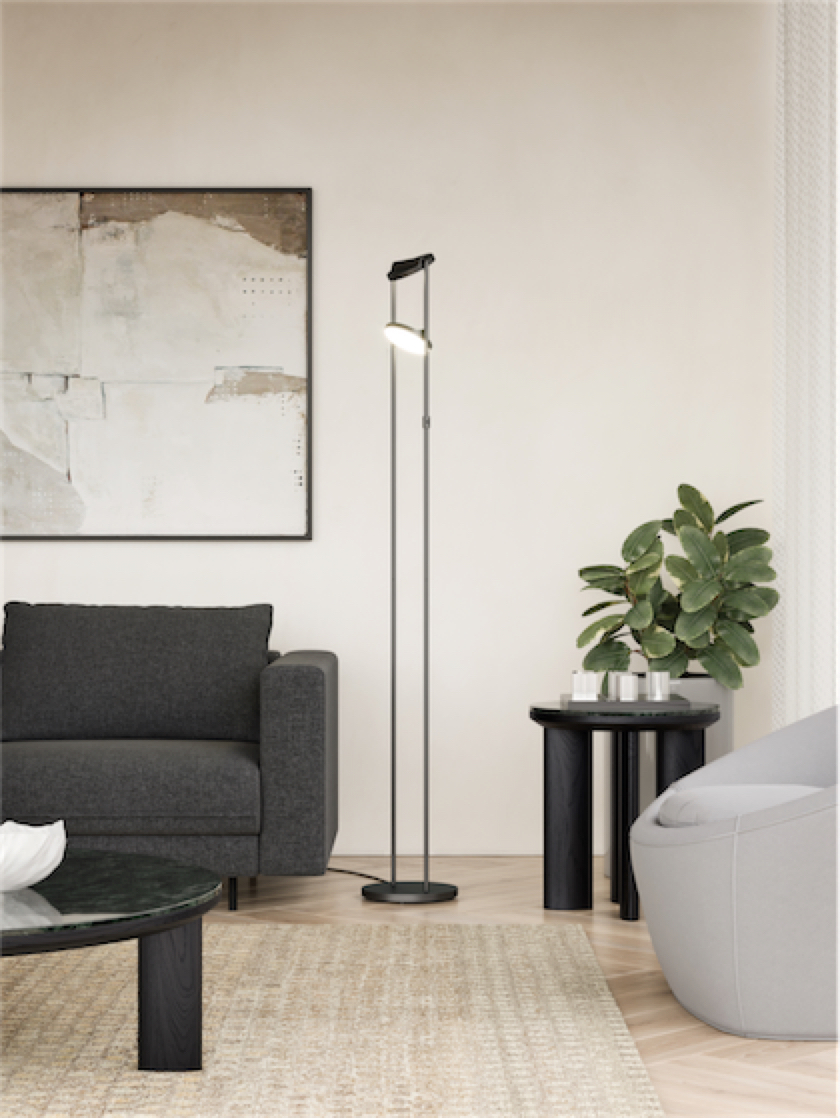 Lampe de plancher NOVEL FL72268-BK dans le salon près du fauteuil
